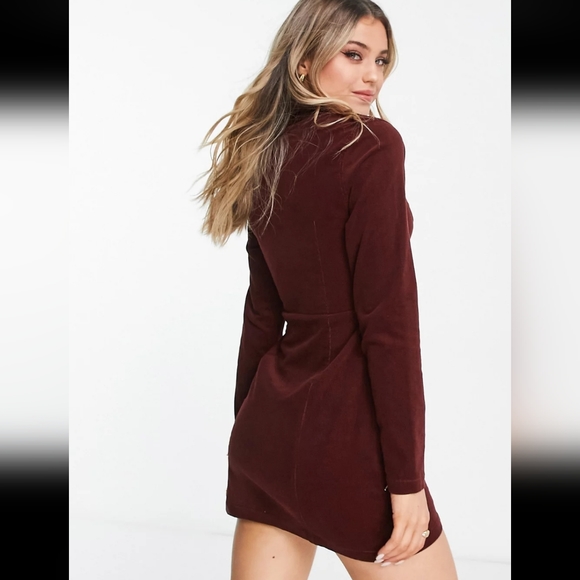 ASOS Design cord zip through mini dress in rust NWOT - Picture 3 of 4